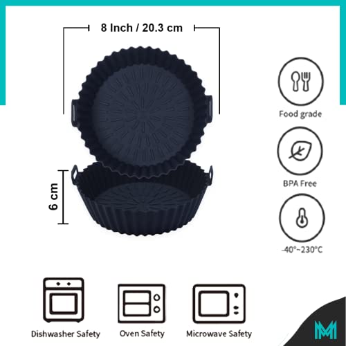MIR & MAD® 2PCS Air Fryer Silicone Liner & 2 Cupcake Liners | 8 Inch Round Food Safe Non Stick Reusable Silicone Air Fryer Liner | Air Fryer Acce
