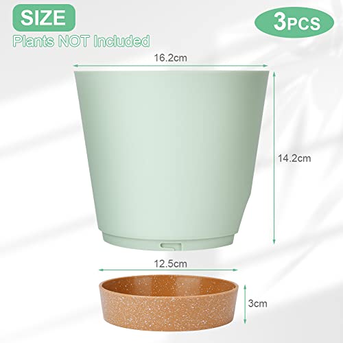 OFFCUP Plant Pots, 3pcs Plastic Plant Pots, 16.5cm Self Watering Plant Pots with Drainage Holes, Saucers and Reservoir, Suitable for Plants Indoo