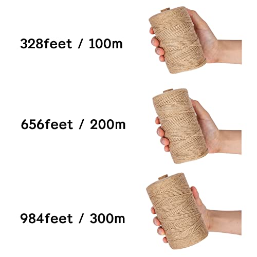 EMEKIAN 100M Natural Jute Twine, Jute String Rope 3 ply 2mm Thickness, Garden Twine String for Weddings, Floristry, Gifts, DIY Arts&Crafts, Decor