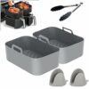 RICUB Air Fryer Liners Rectangular 2PCS Air Fryer Liners Silicone For AF300UK & AF400UK, 2 PCS Silicone Gloves and Tong, 7.6 Inches Ninja Air Fry