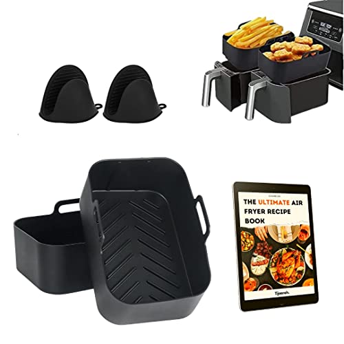 Silicone Air Fryer Liner for Ninja Dual Air Fryer AF400UK, AF300UK & Tower T17088, Reusable Food Grade Silicone Pot Basket, 2 PCS Air Fryer Liner