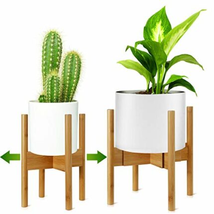 Plant Stand, Mid-Century Modern Flower Pot Holder, Wood Flower Pot Holder, Bamboo Adjustable Flower Pot Holder, Indoor Bamboo Modern Plant Holder