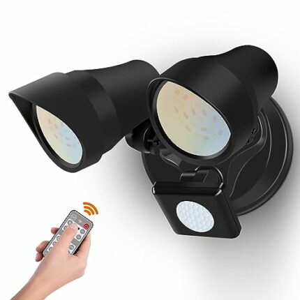 ALUSSO LED Security Light Outdoor Motion Sensor with Remote Control, 30W PIR Floodlight IP65 Waterproof, Dask to Dawn Flood Light 3000K-6500K Adj