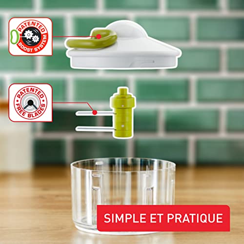 Tefal K1330404 Manual Food Chopper and Mixer with Stainless Steel Blades for Vegetables, Onions, Herbs and Nuts, 5 Second Chopper, 500 ml, Green