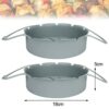 2Pcs Grey Air Fryer Silicone Liner 7.1" Round Air Fryer Liners Reusable Air Fryer Pot Food Tray Heat Resistant Kitchen Oven Pan with Handle Air F