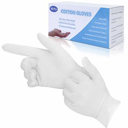 Cotton Gloves, 30 Pcs White Cotton Gloves for Eczema, Washable Shrink Resistant Cotton Gloves for Men and Women, Stretchable Breathable Cloth Glo