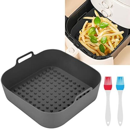 Vicloon Air Fryer Silicone Pot, 7.87 inch Thick Resuable Silicone Square Air Fryer Liners with Brush, Air Fryer Silicone Liner Replacement of Par