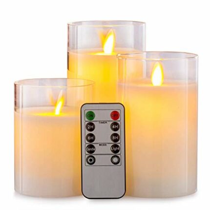 Aku Tonpa Flameless Candles Battery Operated Pillar Real Wax Flickering Moving Wick LED Glass Candle Sets with Remote Control Cycling 24 Hours Ti