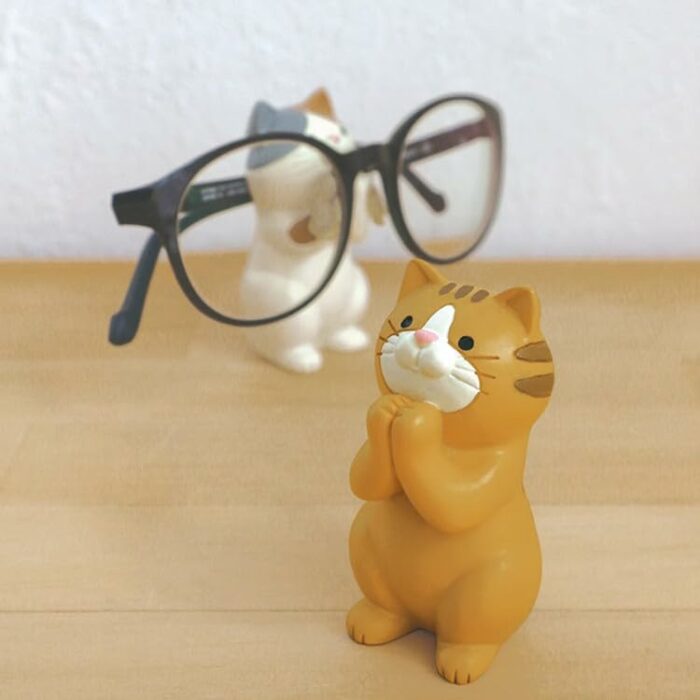 Cute Wooden Animal Glasses Holder Carving Sunglasses Eyeglass Display Stand Rack Home Office Desktop Decoration Gift for Kids, Brown Cat, One siz