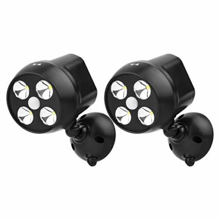 NICREW Battery Powered Outdoor LED Security Light 2-Pack, PIR Motion Sensor Spotlight, Weatherproof Outdoor Wall Light for Gardon Walkways, 600 L