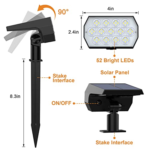Flaow Solar Garden Lights, 52 LED Solar Spot Lights Outdoor, 6500K Cool White Solar Powered Garden Lights Waterproof, Dusk-to-Dawn, Solar Landsca
