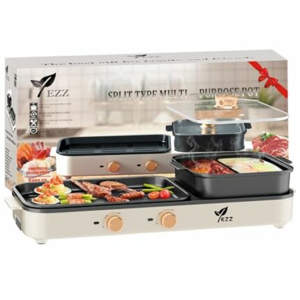 Electric Hot Pot with Grill,Indoor Hot Pot 2 in 1 Multi-function Smokeless Shabu Korean BBQ Grill for Simmer,Separate Dual Temperature Contral 4L