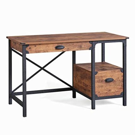 N/A Antique Desk with Two Drawers and Open Shelves Office Furniture Weathered Pine Finish (Color : A)