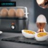 arendo - Electric Egg Boiler, Automatic Cooker with Warming Function for 1 to 3 Perfect Soft,medium and Hard Eggs, Indication Light, Water Measur
