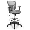 WALNUT Mesh Drafting Chair Office Chair w/Adjustable Armrests & Foot-Ring Grey