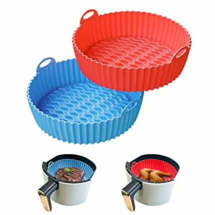 Silicone Air Fryer Liner, 2 Pack Air Fryer Accessories, Heat Resistant Air Fryer Liners Reusable for Parchment Paper Replacement,Fit to 3.5-7.2L