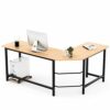 WJIN Computer Desk,Modern L‑Shaped Corner Office Desk Chipboard Computer Table for Home Study Office Use