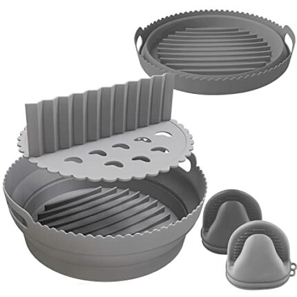Silicone Air Fryer Liner, Divider & Heat Resistant Mitts, 8.5 inches Air Fryer Liners Reusable Air Fryer Accessories, Food Grade Silicon Baking T