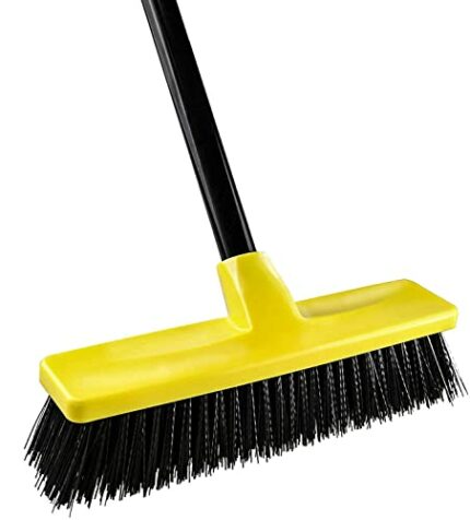 Yard Brush Heavy Duty Outdoor Concrete Broom Telescopic Long Handle with Stiff Bristles for Cleaning Scrubbing Deck Driveway Yard Patio Wood Ston