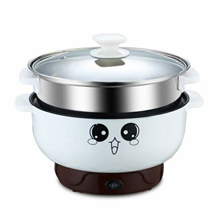 ele ELEOPTION 4-in-1 Multifunction Electric Skillet Non-Stick Stainless Steel Hot Pot Noodles Rice Cooker Steamed Egg Soup Pot MINI Heating Pan C