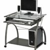 Major-Q 30" H Contemporary Style Modern Pewter Finish Clear Glass Top Home Office Computer Desk, 9000118