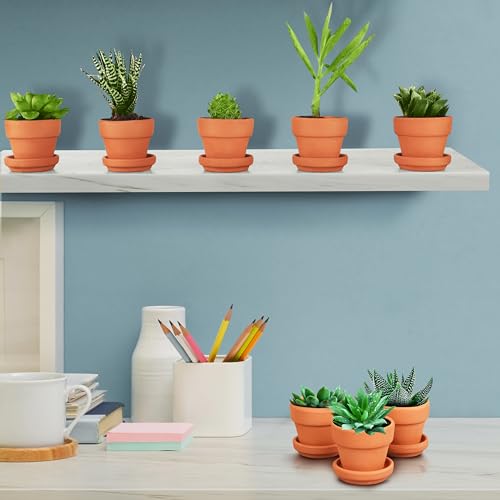 Belle Vous 16 Pack of Unfinished Terracotta Plant Pots & Saucers - 5.2cm/2 Inches - Clay Flowerpots/Planters with Drainage Hole for DIY Crafts &