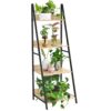 SpringSun 4-Tier Ladder Shelf, Wood Plant Flower Stand Storage Rack Shelf Steel Frame for Office and Home