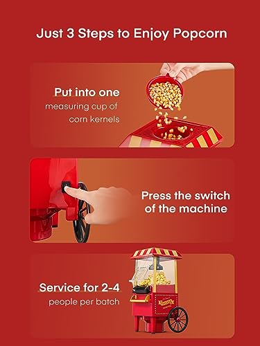 Popcorn Maker 1200W, Home Hot Air Popcorn Machine, Healthy & Fat-Free, Easy to Clean & Use, Best Theater Popcorn Popper for Movie Night,Parties,