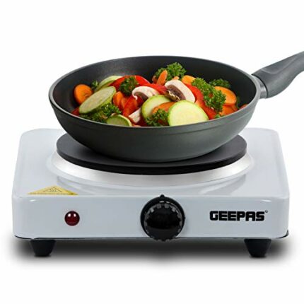 Geepas 1000W Single Hot Plate Precise Table Top Cooking – Cast Iron Heating Plate - Portable Electric Hob Single Burner with Adjustable Thermosta