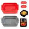 Square Air Fryer Silicone Pot, Foldable Air Fryer Silicone Liners, Non-Stick Food Safe Air Fryer Pad, Replacement of Flammable Parchment Liner Pa