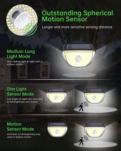 Qhou Solar Lights Outdoor, 1Pc Solar Security Light Outdoor Motion Sensor, 200 LED Super Bright Wide Angle Solar Light IP65 Solar Wall Light for