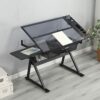 Drawer Drafting Table Modern Design Black Adjustable Tempered Glass Drafting Printing Table Anti-slip Anti-scratch For Study Office