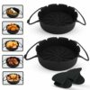 Black Silicone Air Fryer Liners Round - Ninja Air Fryer Accessories With Handle - Non-Stick, Durable, & Reusable Air Fryer Liners - 7.8 Inch & 8.