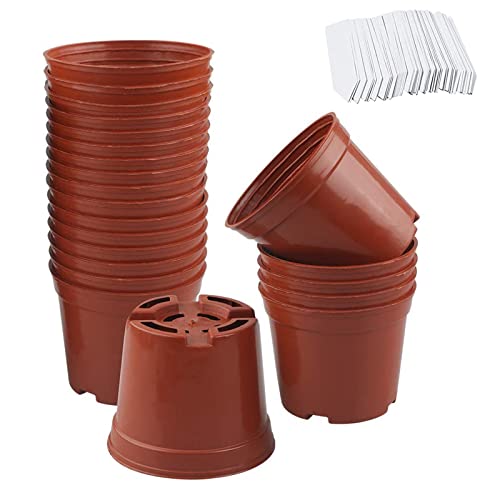 WAIZHIUA 50Pcs 7.5cm Plant Flower Pots, Plastic Plant Nursery Pots Small Flower Plant Container with 100Pcs Plant Labels for Succulent Fruit Vege