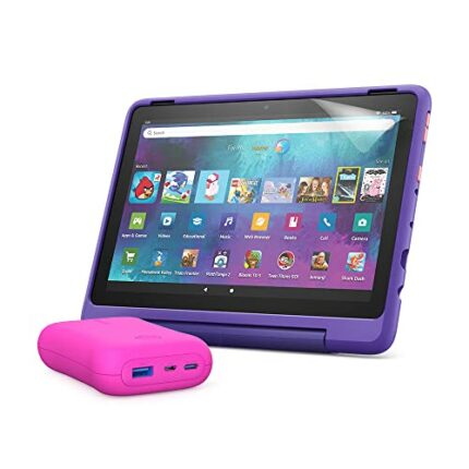 Fire HD 10 Kids Pro tablet (Doodle) + Kids Portable Charger (Pink) + NuPro Screen Protector (2-Pack)