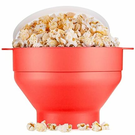 EcoEarth Microwave Popcorn Maker, Collapsible Food-Grade Silicone Popcorn Popper Bowl w/Lid, Hot Air Popper at Home for Family Movie Nights & Qui