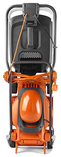 Flymo EasiStore 300R Electric Rotary Lawn Mower - 30 cm Cutting Width, 30 Litre Grass Box, Close Edge Cutting, Rear Roller, Manual Height Adjust,