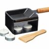 Artesà Mini Raclette Grill Cheese Individual Set for 2, Small Iron Cheese Fondue Melter, Metal Rack with Non Stick Pan, Wooden Spatula and 2 Cand