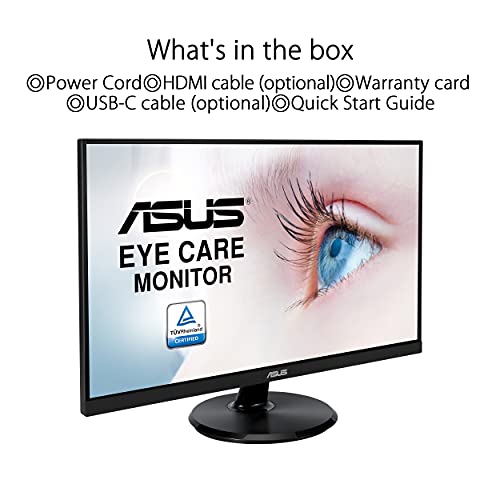 ASUS VA27DCP Eye Care Monitor – 27 inch, Full HD, IPS, Frameless, USB-C, 65W PD, 75Hz, Adaptive-Sync/FreeSync, Low Blue Light, Flicker Free, Wa