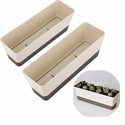 Skelang 2 Pcs Plastic Succulent Plant Pot, Rectangular Plant Pot with Drainage Holes, Long Shallow Pot for Bay Window, Kitchen Windowsill, Shelf,
