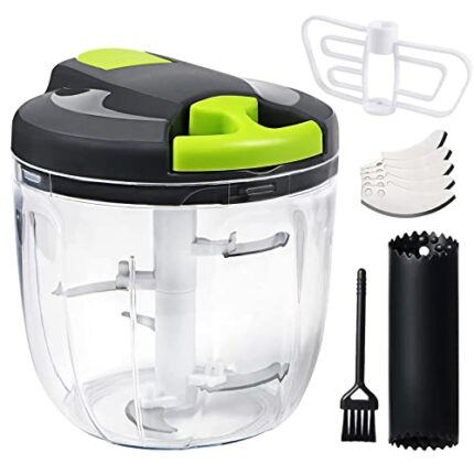 Manual Food Chopper, Multi-Function Manual Food Processors & Chopper/Mixer/Blender with Egg beater and brush, Garlic Press Vegetable Chopper Shre
