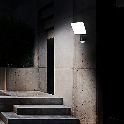 Outdoor LED Wall Light with Motion Sensor, 10W IP54 PIR Infrared Motion Sensor Outside Security LED Flood Light, 900LM 4000K Daylight White, Idea