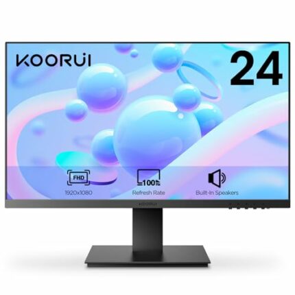 KOORUI 24 Inch Monitor, Build-in Speakers, PC Monitor IPS FHD 1080p, HDMI 1.4 (100Hz) & VGA(60Hz), VESA 75 x 75 mm, Adpitive Sync, Eye Care, Tilt