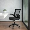 EMMA + OLIVER Mid-Back Light Gray Mesh Ergonomic Task Office Chair, White Frame - Flip-Up Arms