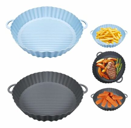 Baanfly Silicone Air Fryer Liner Reusable 2 Pack 8inch for Ninja COSORI Tower Silicone Round Baking Basket/Tray accessories for tefal air fryer（B