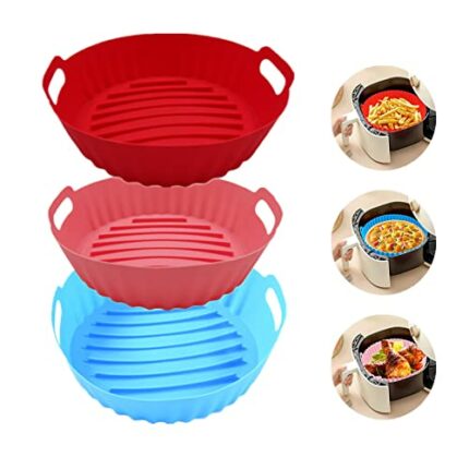 3-Pack Air Fryer Silicone Pot, 8 Inch Air Fryer Basket, Food Grade Air Fryer Accessories, Reusable Air Fryer Liner, Replacement of Parchment Line
