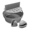 Silicon Air fryer liner, gray round baking tray with spacer and gloves, reusable air fryer liners, Air fryers accessories.