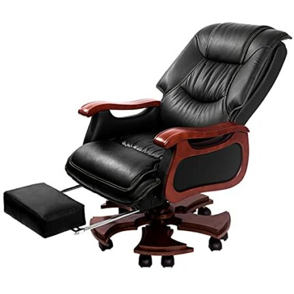 YT.JYUERI Relax Comfortably Safe Office Chairs Solid Wood Leather boss Chair, Leather Luxury boss Chair, Home Computer Swivel Chair, Reclining Of