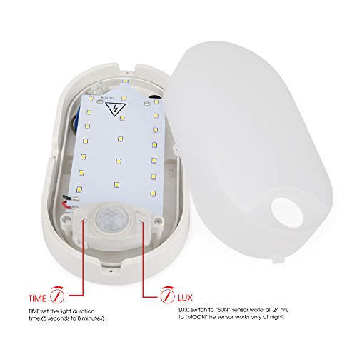 M EGA MEGACUBE 10W LED 4000K IP54 Flush Wall Mounted PIR Sensor Oval Bulkhead Light Fixture for Outdoor,Garden, Shed, Porch, Garage, Workshop, Pa