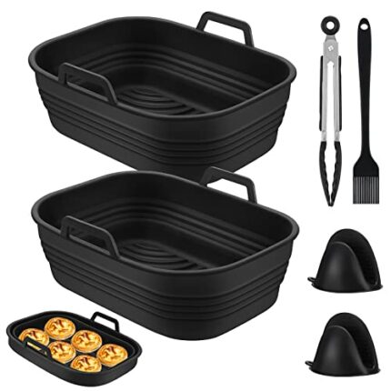 Auniq Foldable Silicone Air Fryer Liners for Ninja Dual Air Fryer AF400UK, AF451UK & Tower T17088, 6Pcs Dual Air Fryer Accessories Reusable Air F